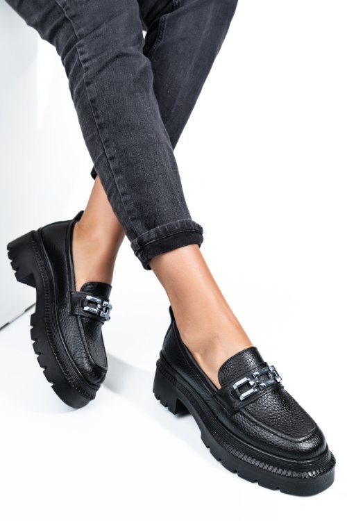 Mocasini negri piele naturala ipcbm004