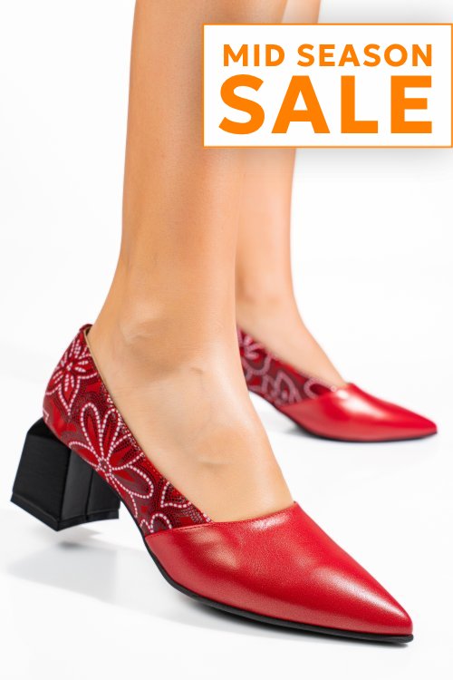 Pantofi rosii floral piele naturala 5s77460