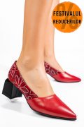 PANTOFI ROSII FLORAL PIELE NATURALA 5S77460
