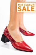 PANTOFI ROSII FLORAL PIELE NATURALA 5S77460