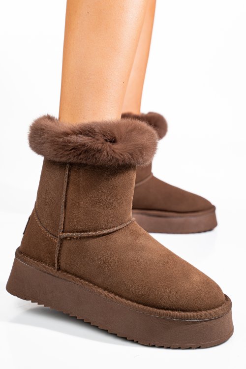 Soprani couture, cizme maro inchis piele naturala intoarsa scw421p14