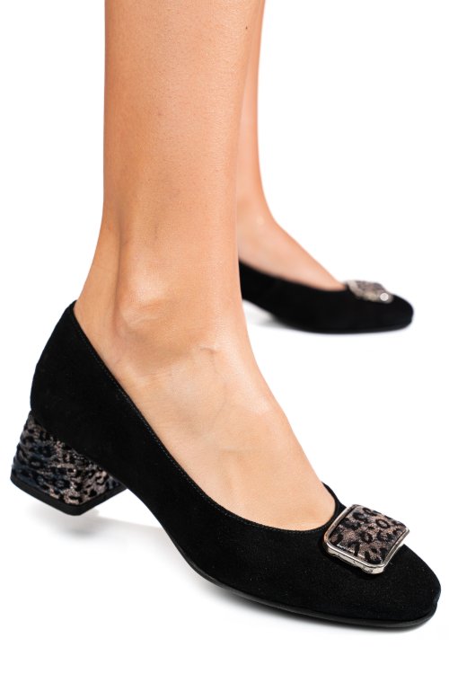 Pantofi negri piele naturala intoarsa 5s77544