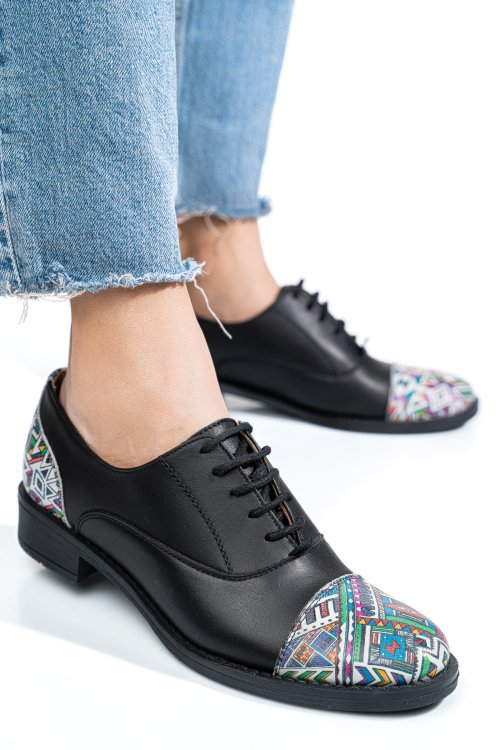 Pantofi negri floral piele naturala 1s7709
