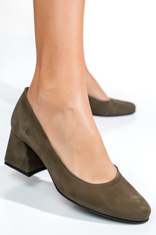 Pantofi olive piele naturala intoarsa 5s77003