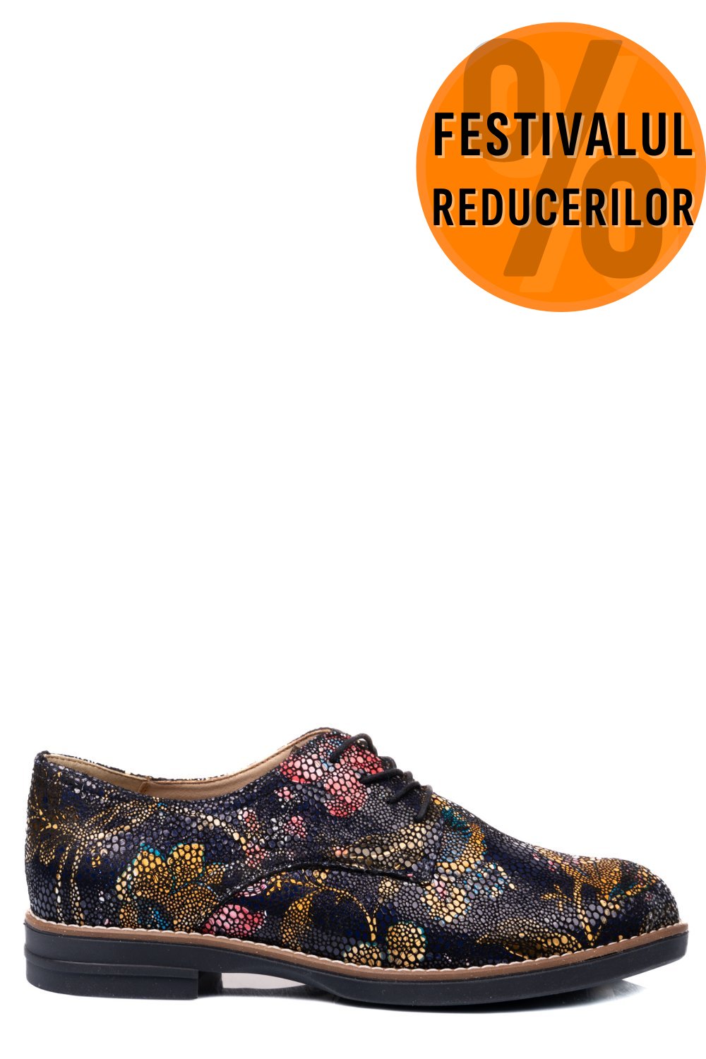 PANTOFI NEGRU GALBEN FLORAL PIELE NATURALA 2S77025