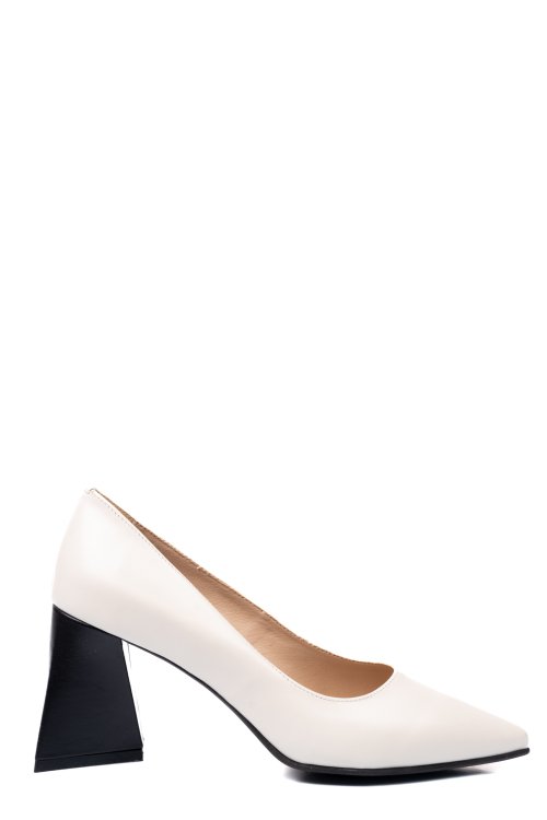 Pantofi crem toc negru piele naturala 5s77725