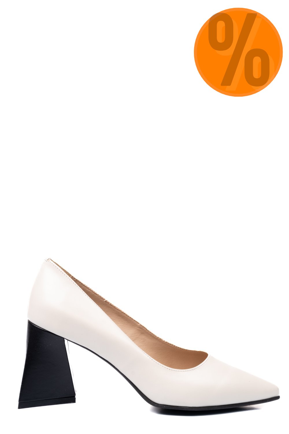 PANTOFI CREM TOC NEGRU PIELE NATURALA 5S77725