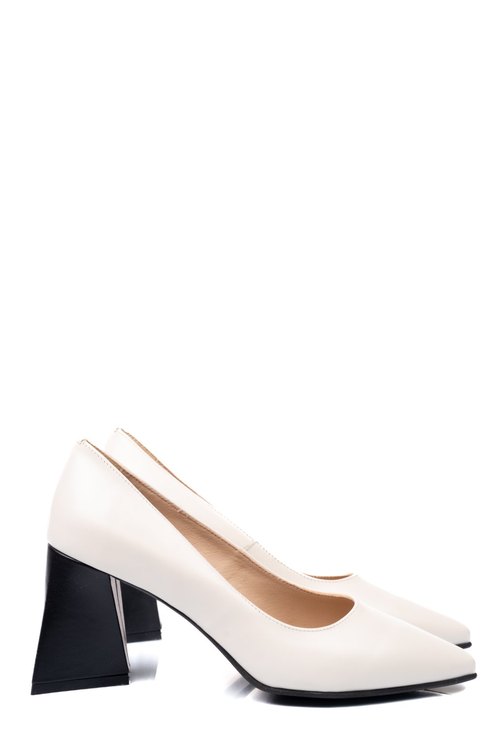 PANTOFI CREM TOC NEGRU PIELE NATURALA 5S77725