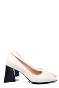 PANTOFI CREM TOC NEGRU PIELE NATURALA 5S77725