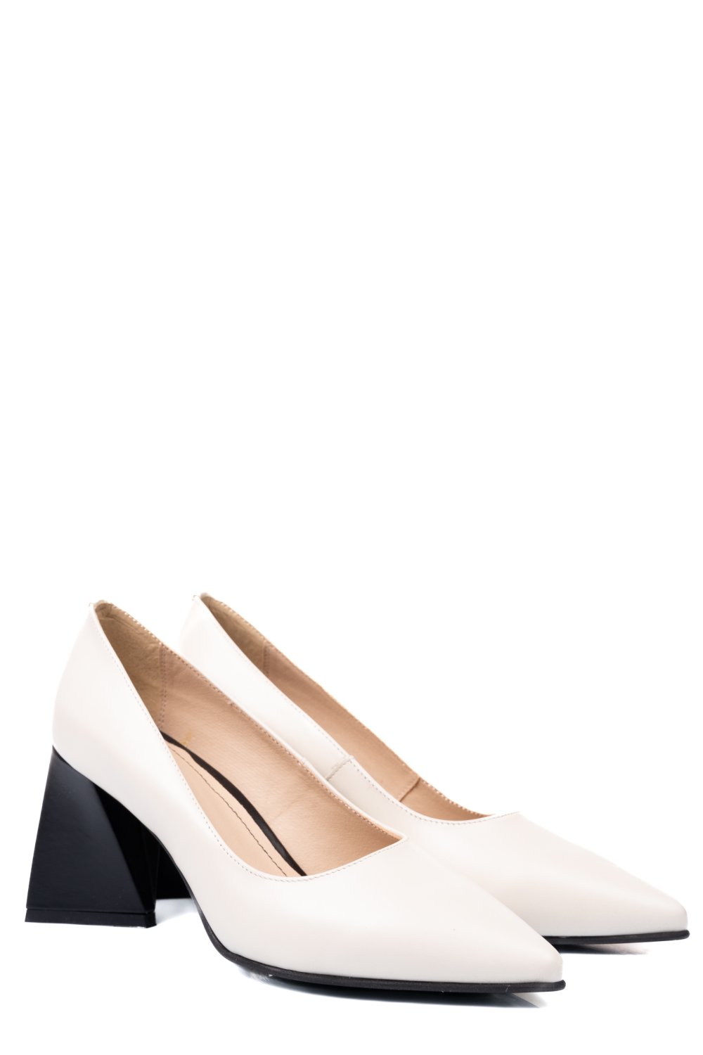 PANTOFI CREM TOC NEGRU PIELE NATURALA 5S77725