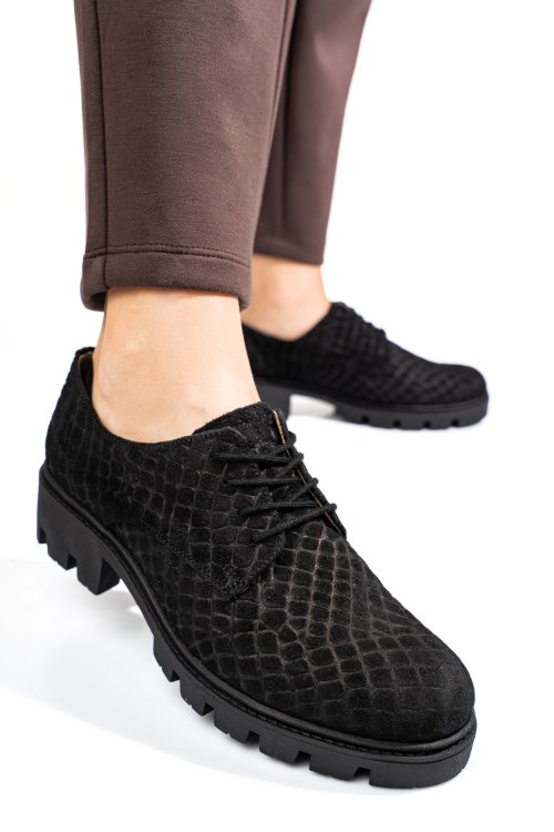 Pantofi negri cro piele naturala intoarsa dolores