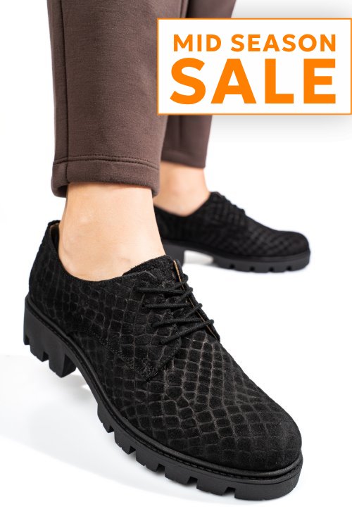 Pantofi negri cro piele naturala intoarsa dolores