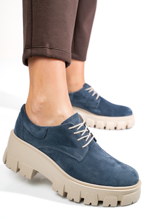 Pantofi bleu piele naturala intoarsa 2s77080