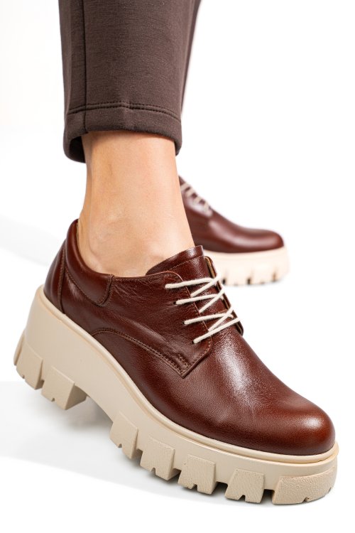 Pantofi casual femei piele naturala maro inchis 2s77080