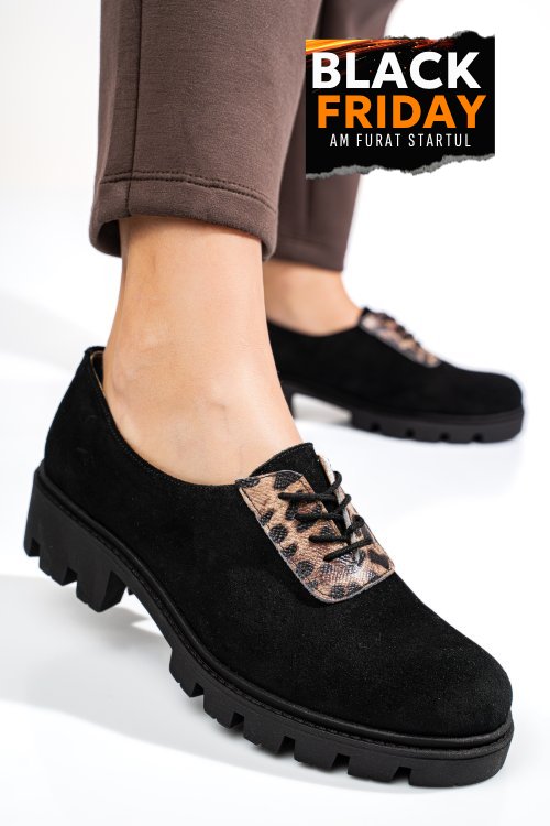 Pantofi negri piele naturala intoarsa dolores