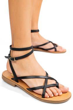 SANDALE NEGRE PIELE NATURALA RS77OS637
