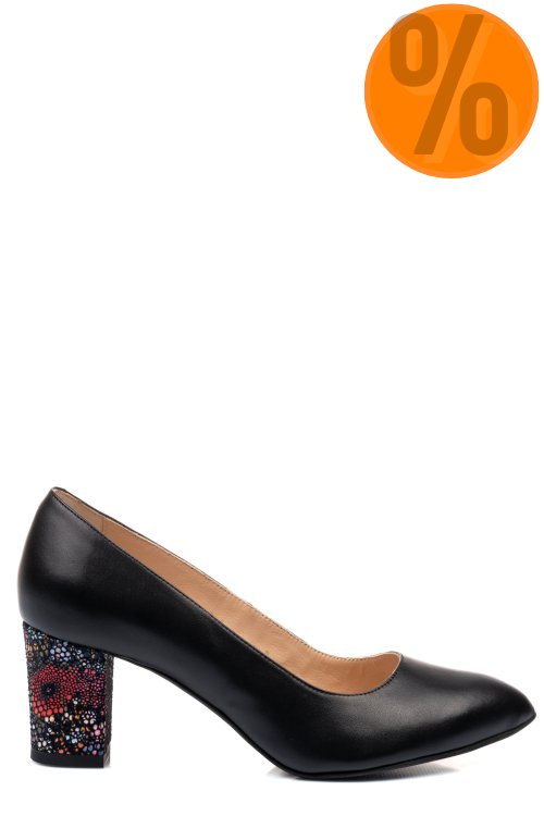 Pantofi dama guban piele naturala negri floral 4s77292