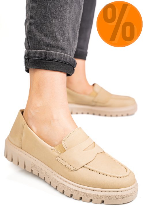 Mocasini bej piele naturala 2kk1041901