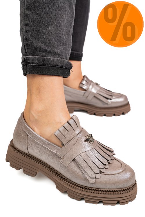 Mocasini dama piele naturala gri sidef 3s7795