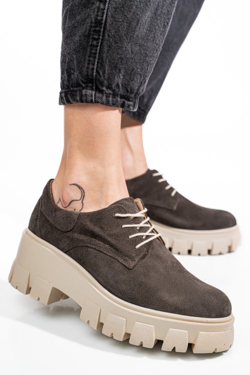 Pantofi gri inchis piele naturala intoarsa 2s77085