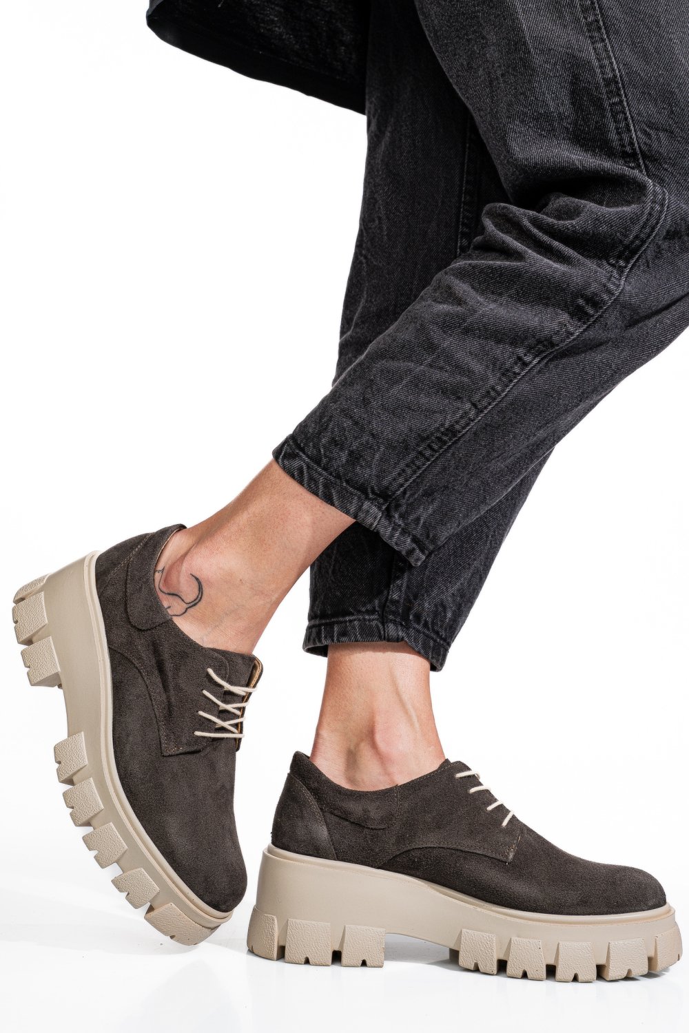 PANTOFI GRI INCHIS PIELE NATURALA INTOARSA 2S77085