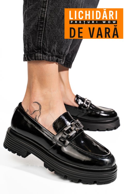 Mocasini negri piele aturala lacuita 7s7733