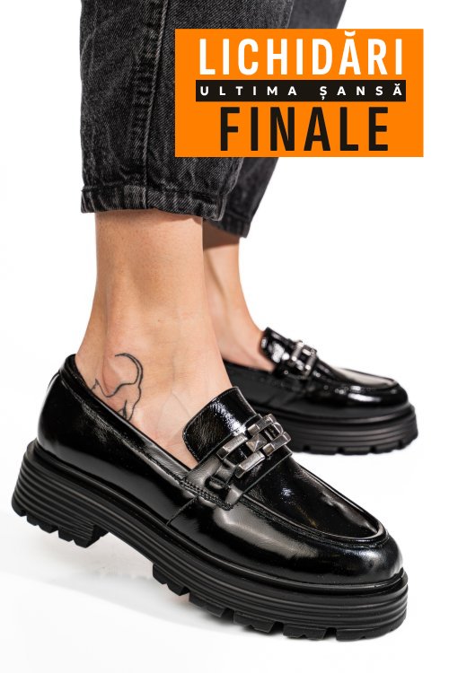 Mocasini negri piele aturala lacuita 7s7733