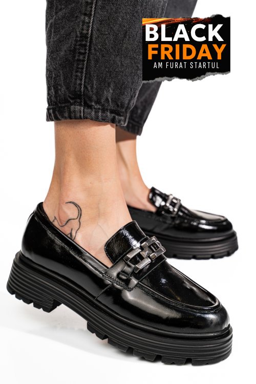 Mocasini negri piele aturala lacuita 7s7733