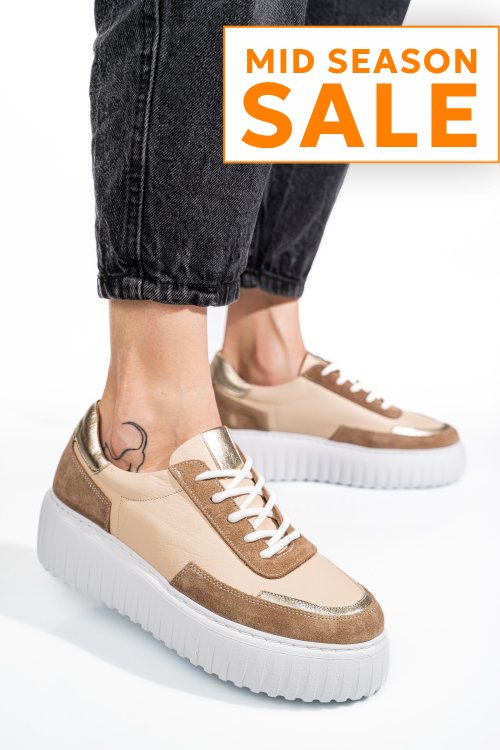 Pantofi sport bej piele naturala 4s77228