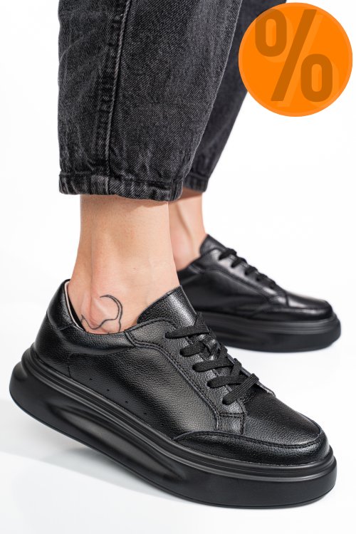 Pantofi sport negri piele naturala aspw429