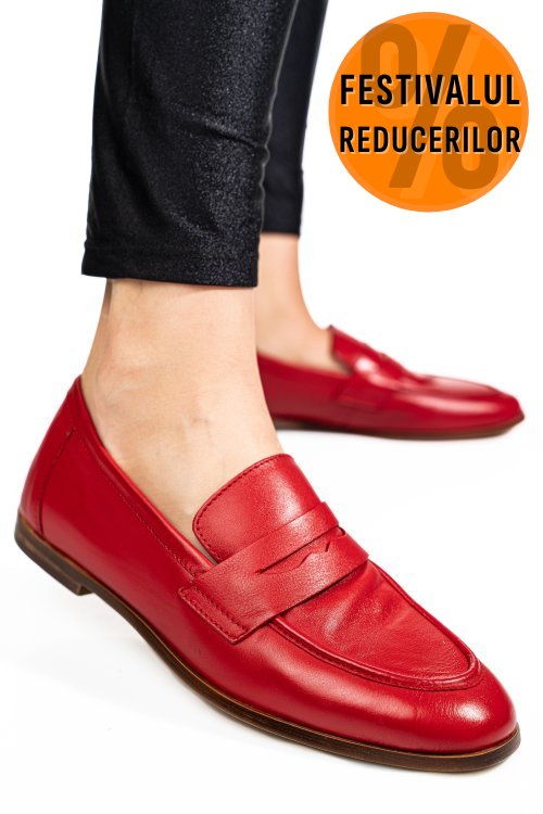 Mocasini rosii piele naturala tima822
