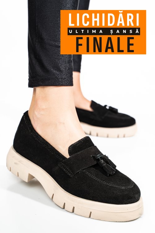 Mocasini negri piele naturala intoarsa tim-672