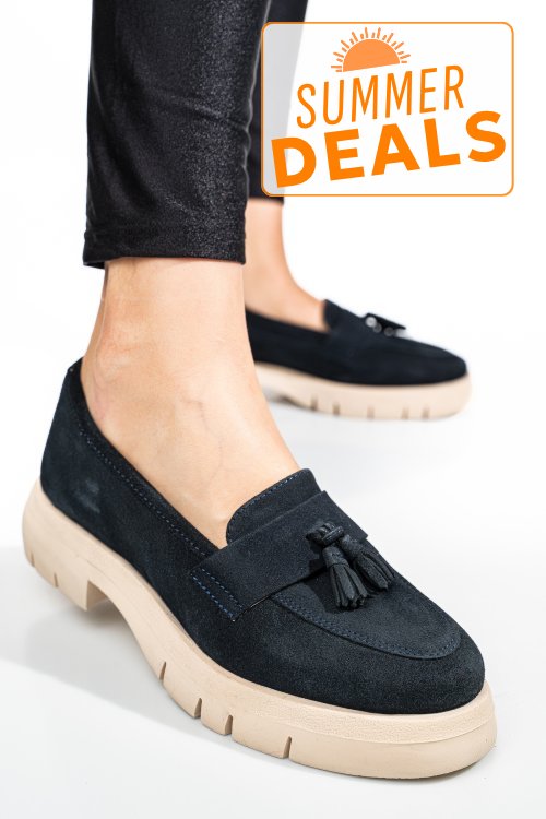 Mocasini bleumarin piele naturala intoarsa tim-672