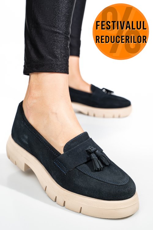 Mocasini bleumarin piele naturala intoarsa tim-672