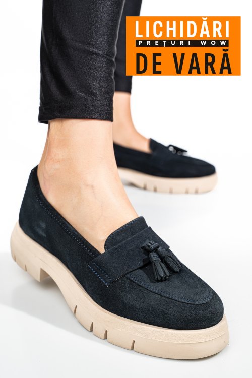 Mocasini bleumarin piele naturala intoarsa tim-672