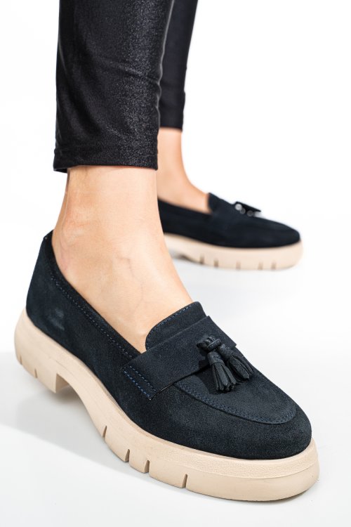 Mocasini bleumarin piele naturala intoarsa tim-672