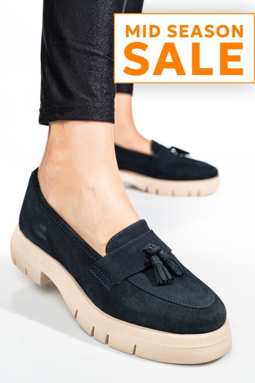 Mocasini bleumarin piele naturala intoarsa tim-672