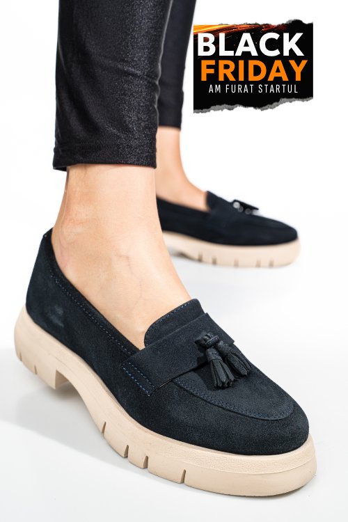 Mocasini bleumarin piele naturala intoarsa tim-672