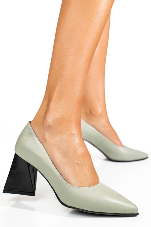Pantofi olive toc negru piele naturala 5s77725