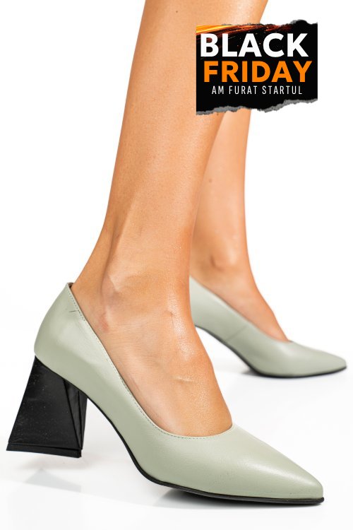 Pantofi olive toc negru piele naturala 5s77725