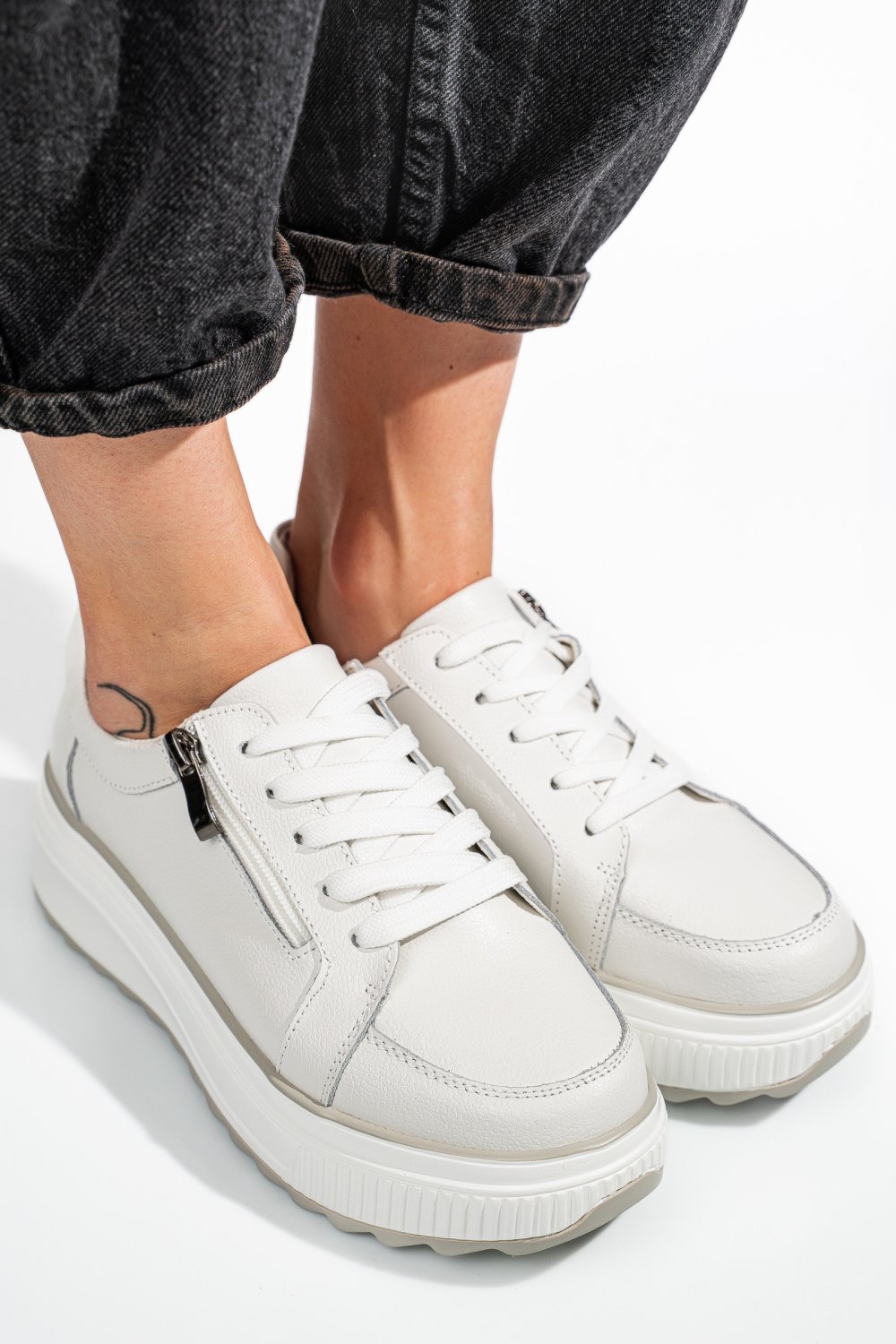 PANTOFI SPORT ALBI PIELE NATURALA TSP3092
