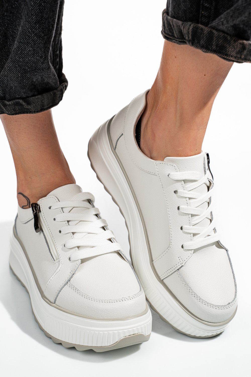 PANTOFI SPORT ALBI PIELE NATURALA TSP3092