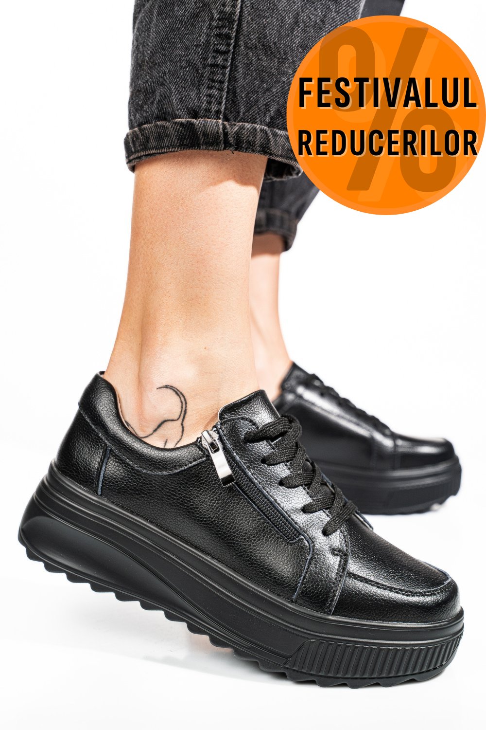 PANTOFI SPORT NEGRI PIELE NATURALA TSP3092