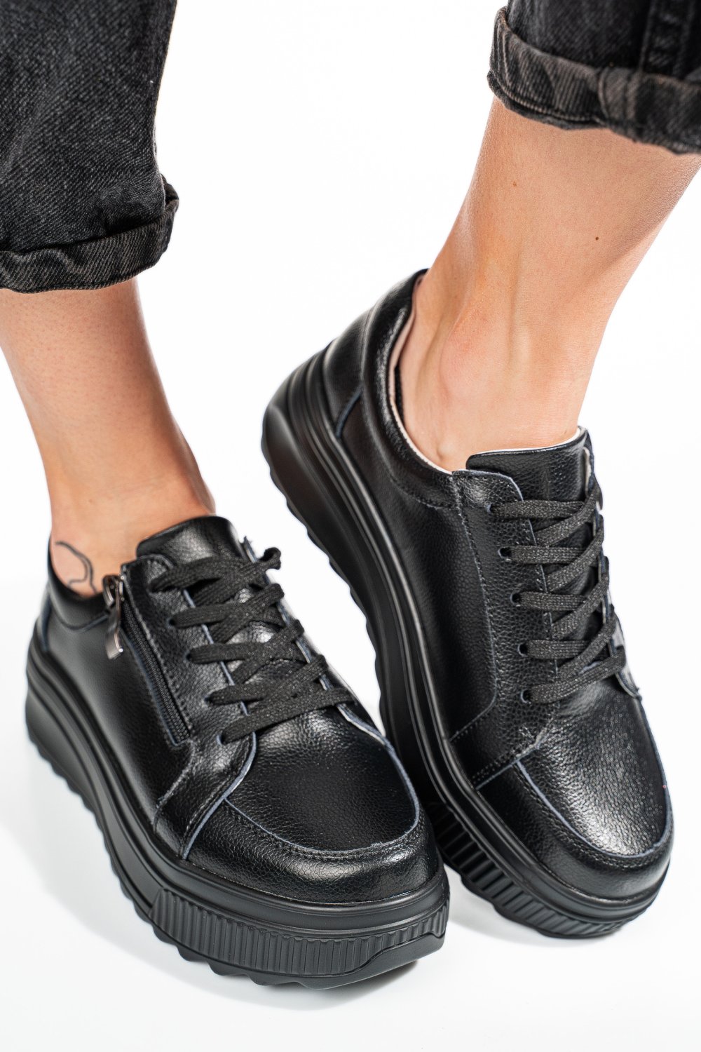 PANTOFI SPORT NEGRI PIELE NATURALA TSP3092