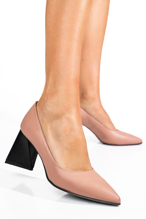 Pantofi nude toc negru piele naturala 5s77725