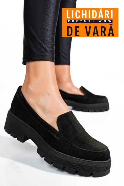 Mocasini negri piele naturala intoarsa 2s7724