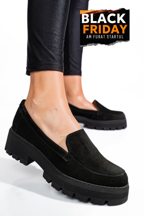 Mocasini negri piele naturala intoarsa 2s7724