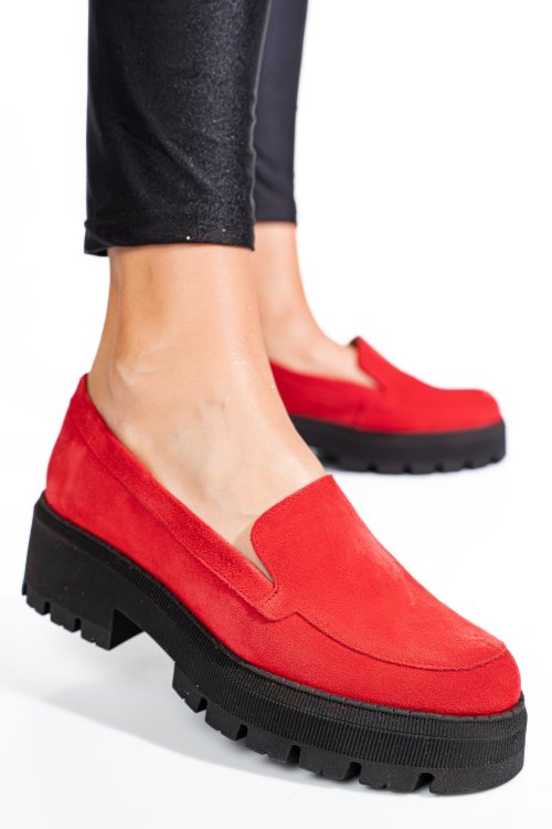 Mocasini rosii piele naturala intoarsa 2s7724