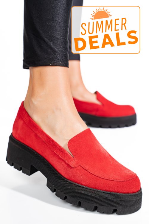 Mocasini rosii piele naturala intoarsa 2s7724