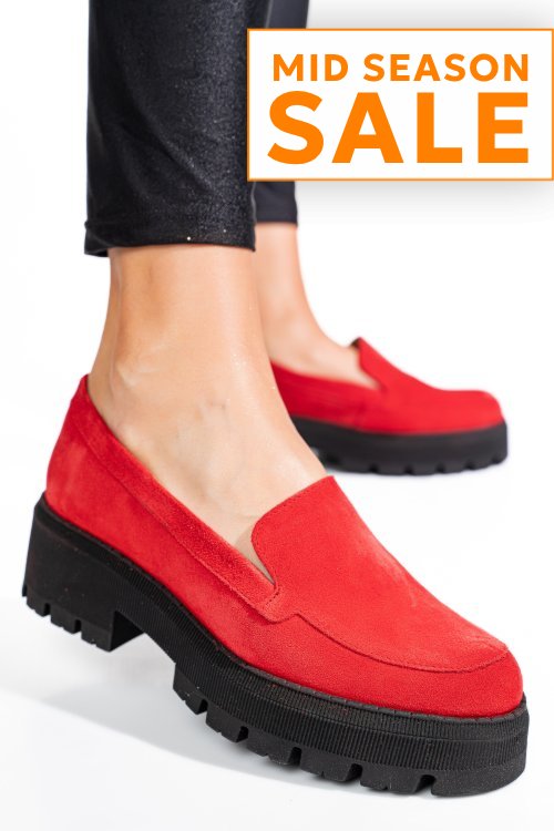 Mocasini rosii piele naturala intoarsa 2s7724